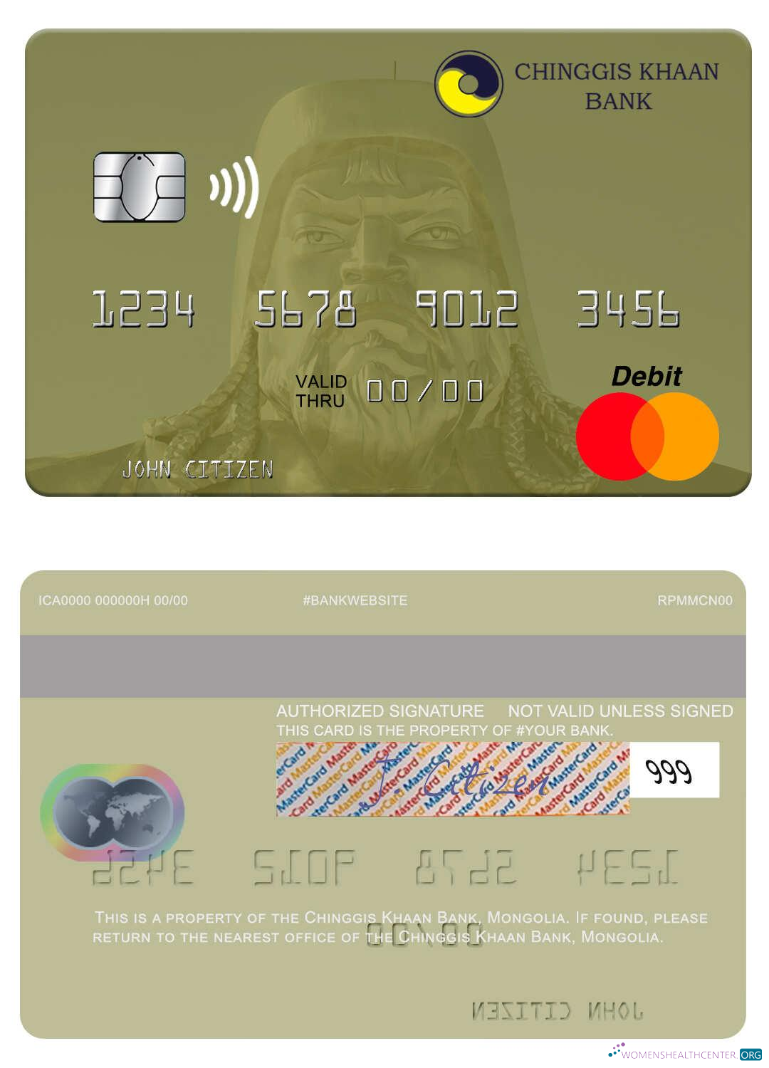 Download Mongolia Chinggis Khaan Bank mastercard Photoshop template